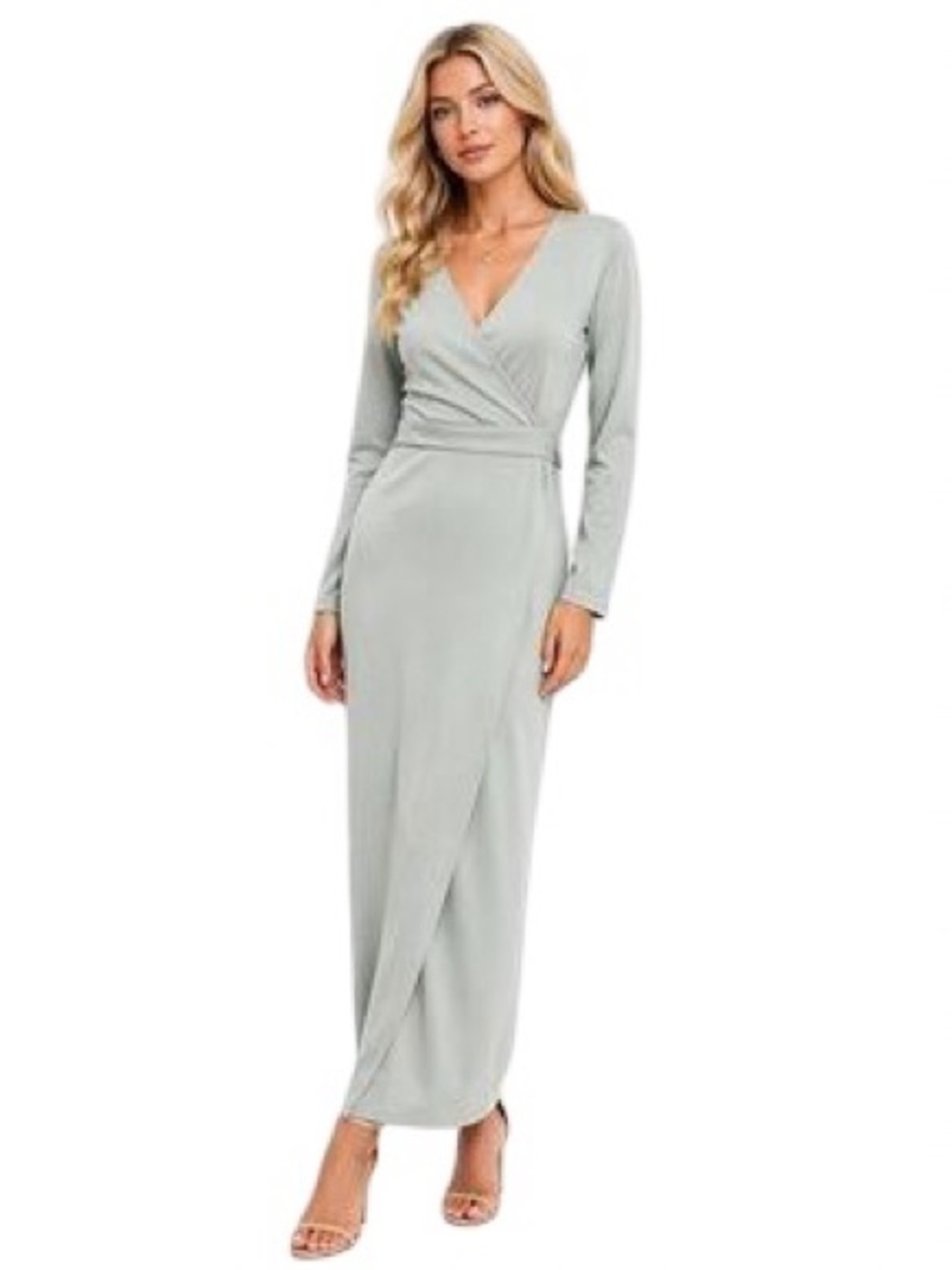 NWT KITTENISH Faye Crossover Wrap Sage Green Maxi Dress Sz S
